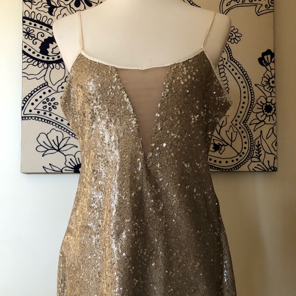 Elliatt Gold Sequin Shimmery Spaghetti Strap Dress - Picture 2 of 8